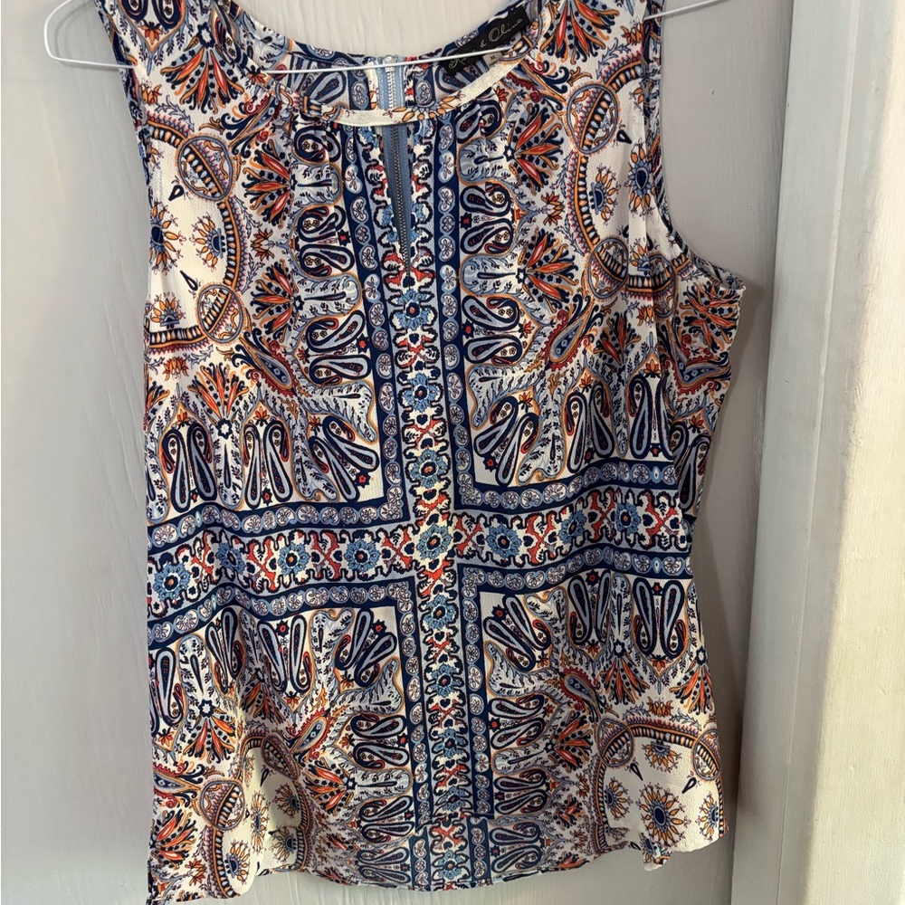Rose & Olive Blue and Brown Blouse